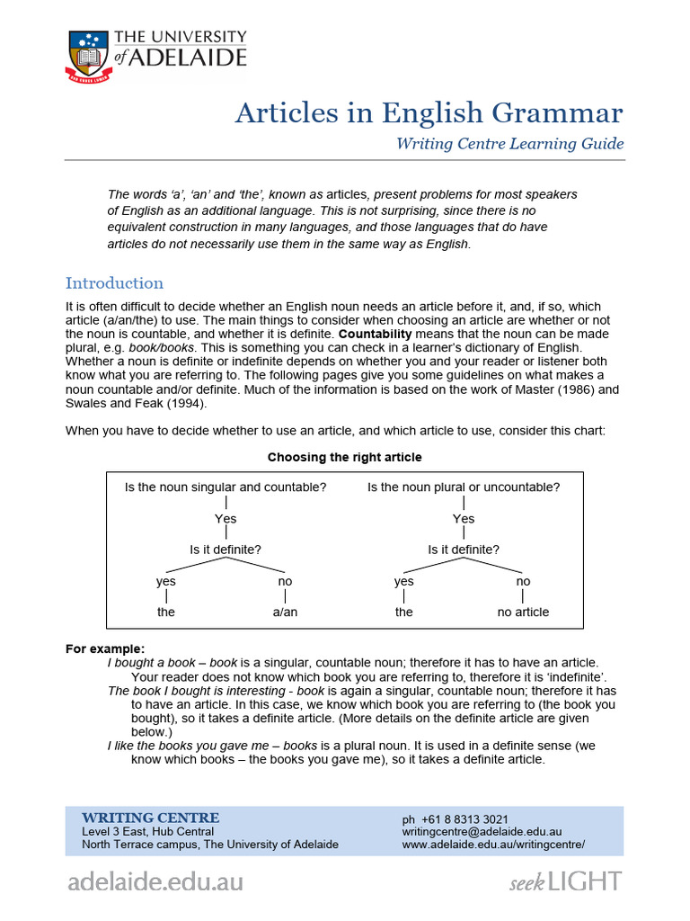 English Articles Explained: A Guide | PDF | Noun | English Language