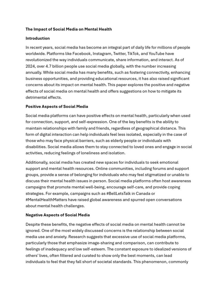 Social Media's Effects on Mental Health | PDF | Social Media | Popular ...
