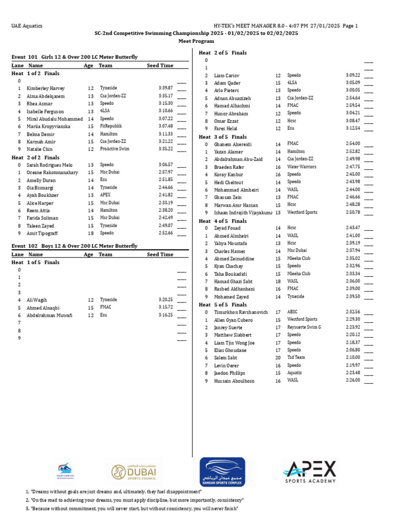 UAE Swim Championship Program | PDF