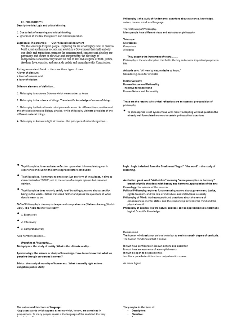 EC philo notes | PDF | Argument | Logic