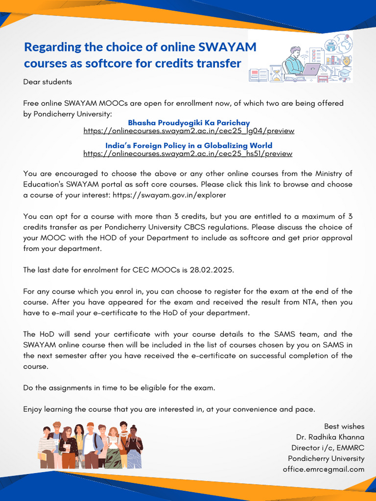 SWAYAM MOOCs Enrollment at PU | PDF | Massive Open Online Course ...