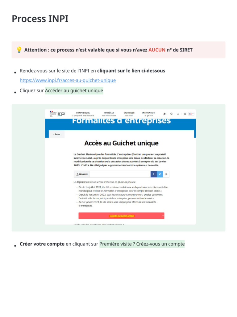Création d'entreprise sans SIRET INPI | PDF