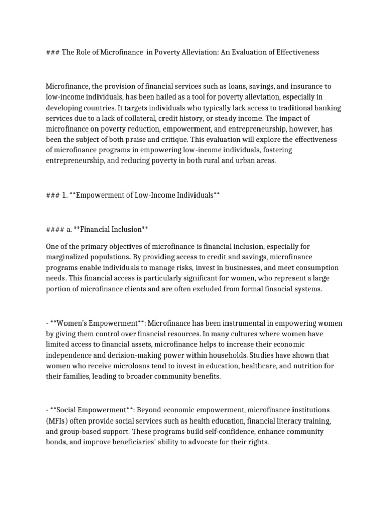 The Role of Microfinance in Poverty Alleviation Eco 2 | PDF | Cost Of ...