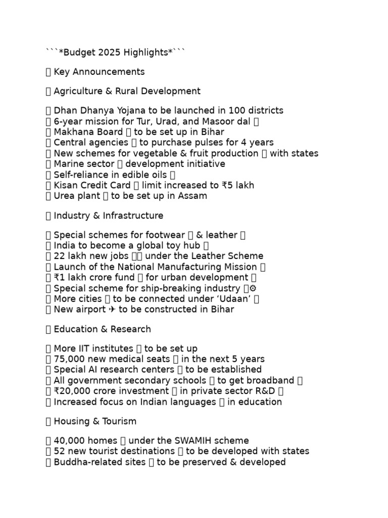 Budget 2025 Highlights | PDF