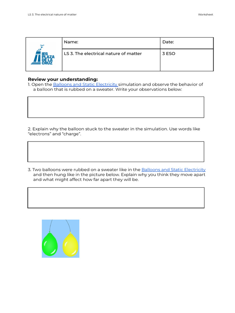 Electrical nature of matter Worksheet | PDF | Force | Quantum Mechanics