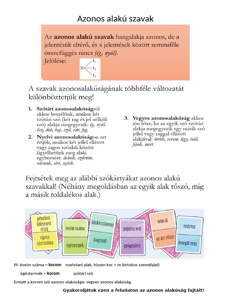 Azonos Alakú Szavak | PDF