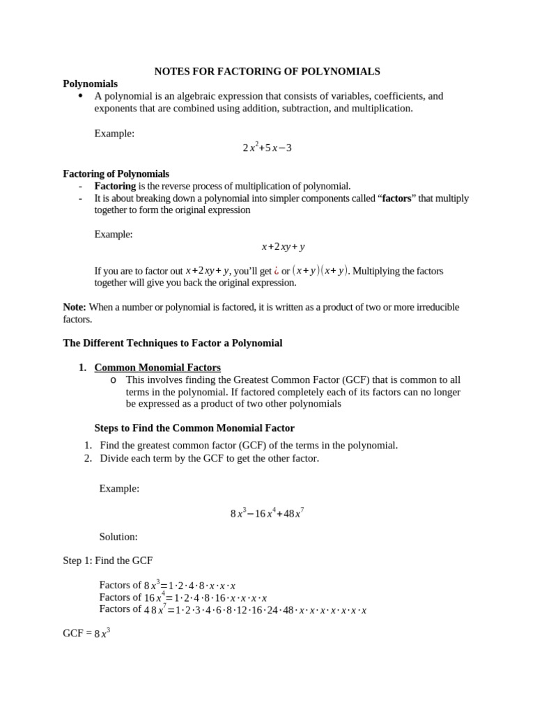 Techniques for Factoring Polynomials | PDF | Factorization | Polynomial