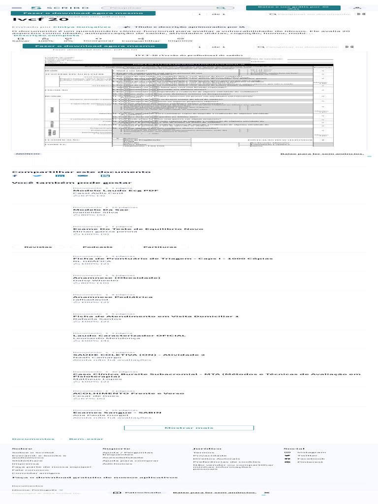 Questionário IVCF-20 para Idosos | PDF | Índice de massa corporal