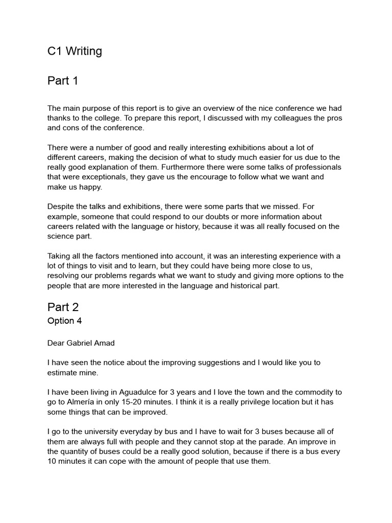 C1 Writing: Conference Feedback & Suggestions | PDF