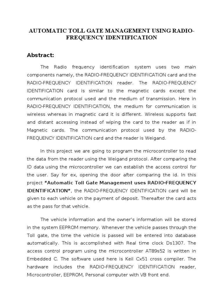 RFID-Based Automatic Toll Management | PDF | Computers | Technology ...