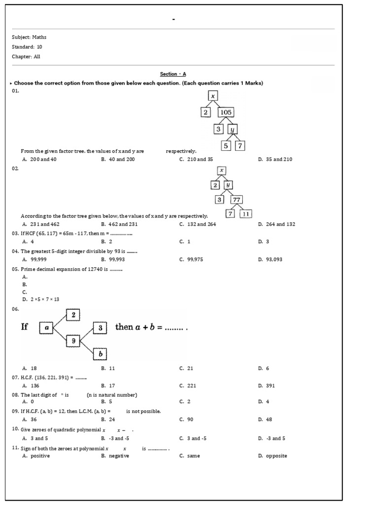 10th Grade Maths Practice Paper | PDF | Factorization | Abstract