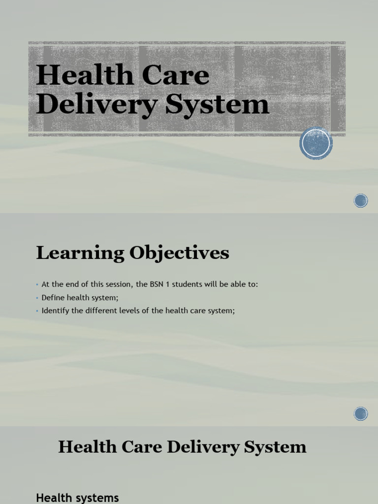 Overview of Health Care Delivery Systems | PDF | Preventive Healthcare ...