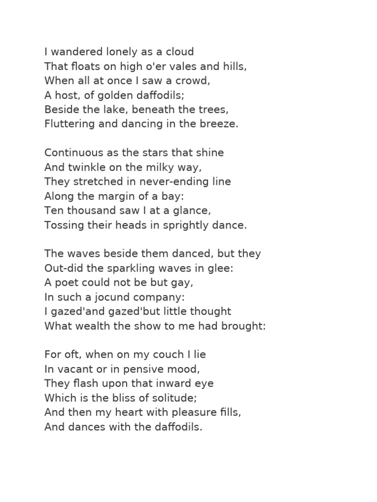 I Wandered Lonely As A Cloud | PDF