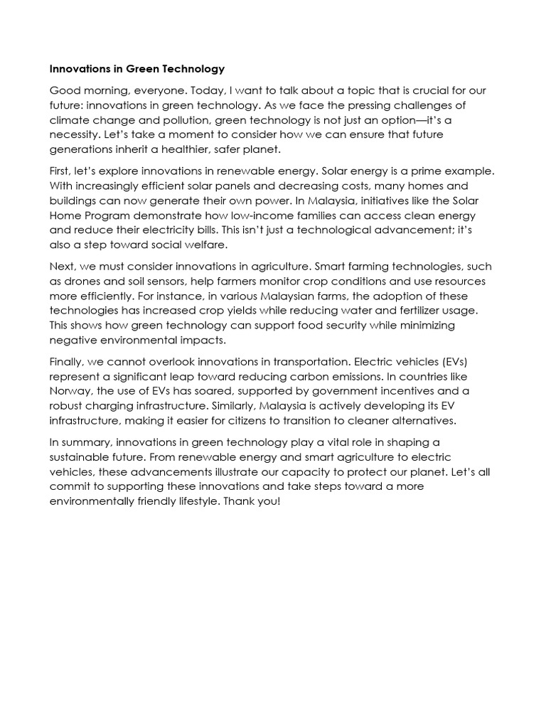 Innovations in Green Technology Overview | PDF | Environmental ...