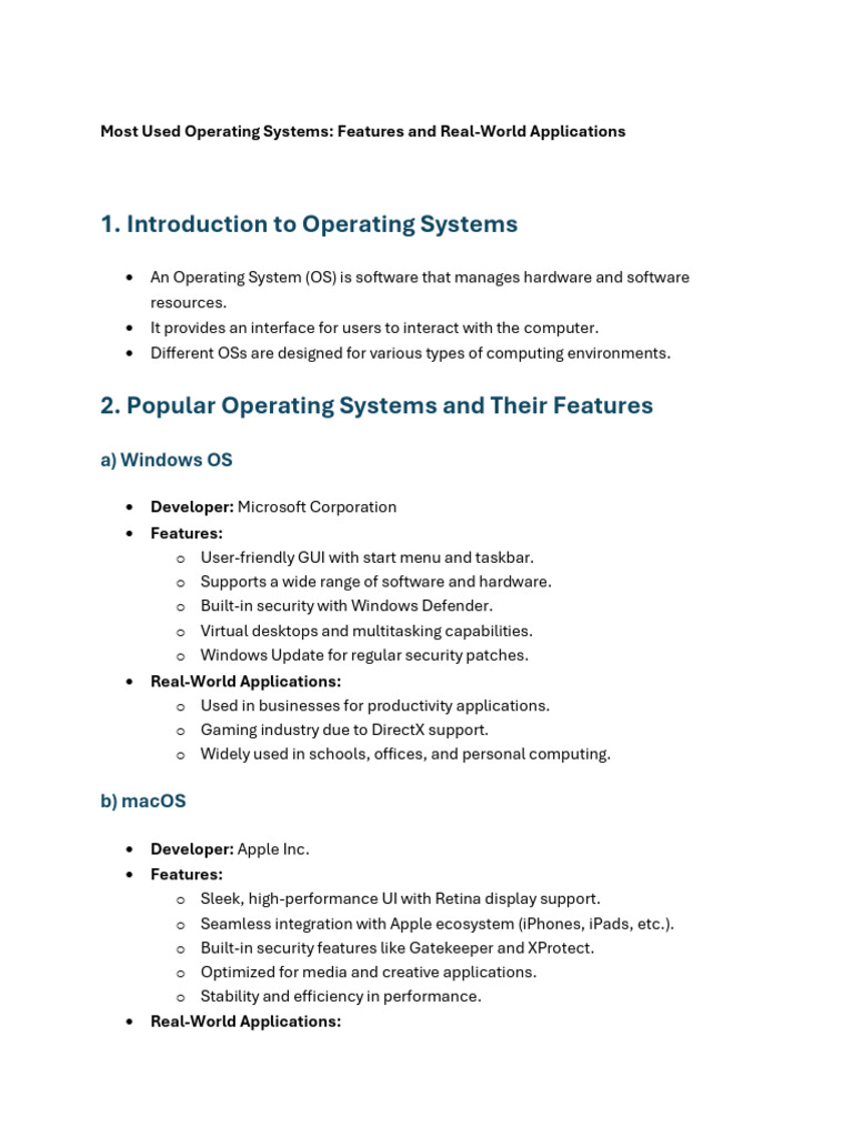 Most Used Operating Systems | PDF | Operating System | Ios