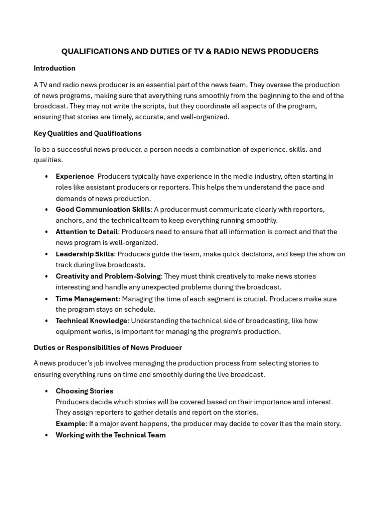 Qualities and Responsibilities of News Producer | PDF | News | Broadcasting