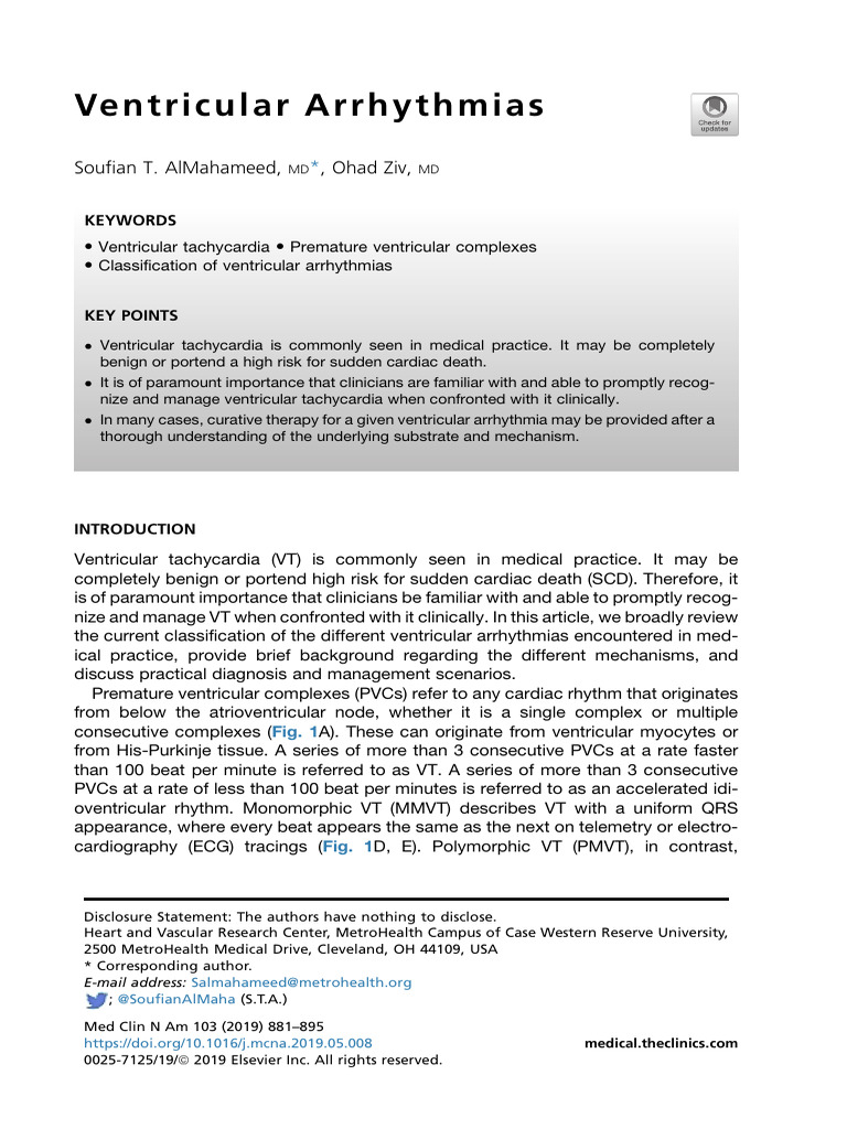 Ventricular Arrhythmias clin nort 2019 | PDF | Cardiology | Heart