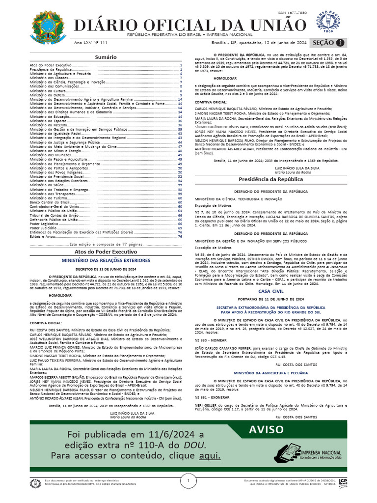 Atos do Poder Executivo - 12 de junho de 2024 | PDF | Ministério ...