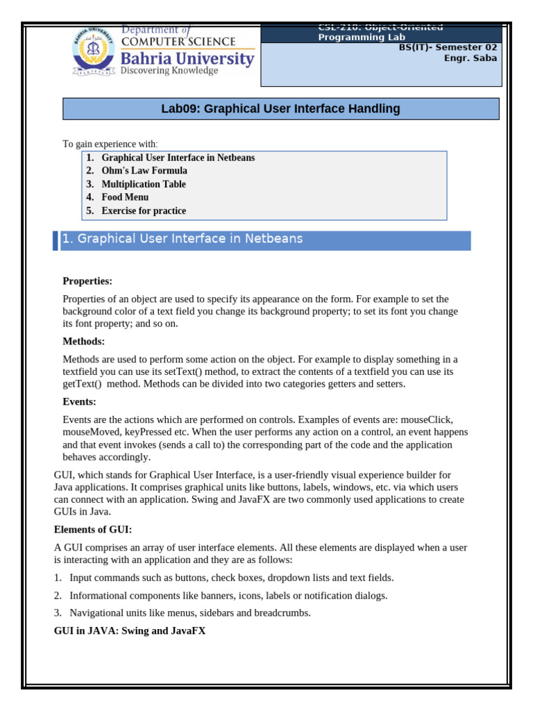 Java GUI Programming Lab Guide | PDF | Graphical User Interfaces ...