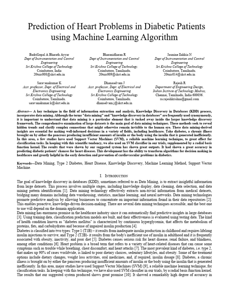 Prediction of Heart Problems in Diabetic Patients | PDF | Support ...