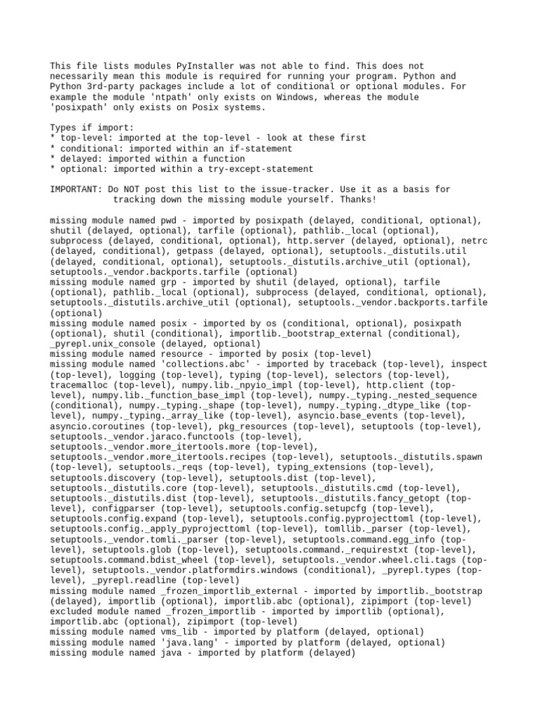 Missing Python Modules List | PDF | Module (Mathematics)