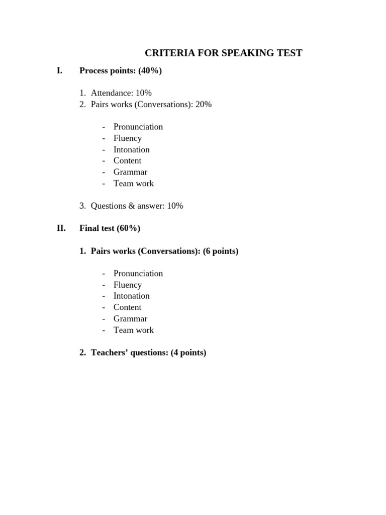Speaking Test Evaluation Criteria | PDF