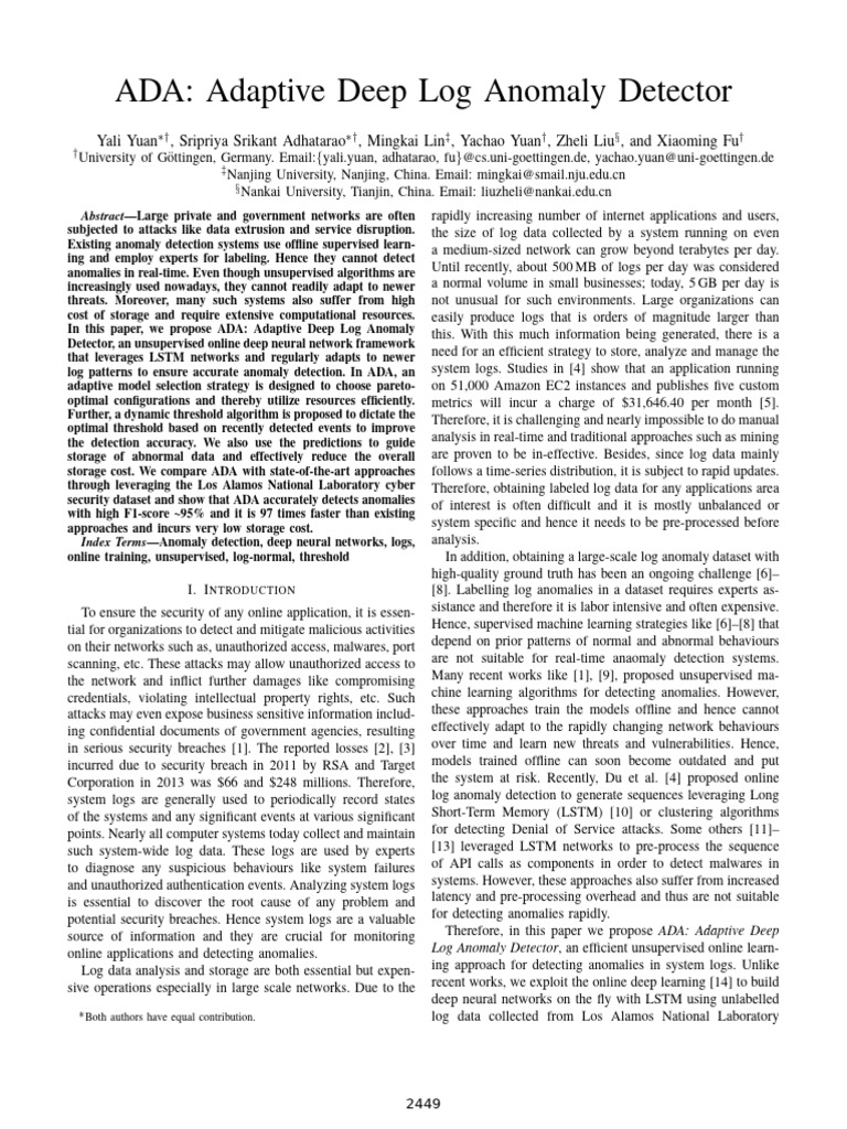 ADA Adaptive Deep Log Anomaly Detector | PDF | Deep Learning | Computer ...