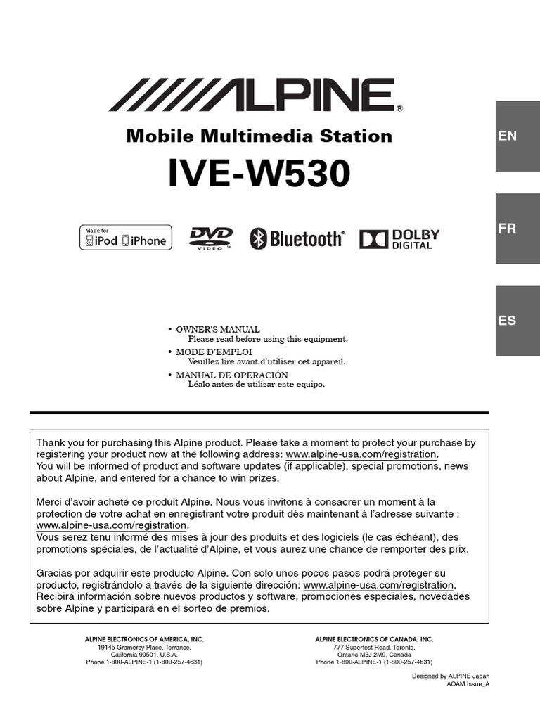 Alpine IVE-W530 Owner's Manual | PDF | Compact Disc | I Pod