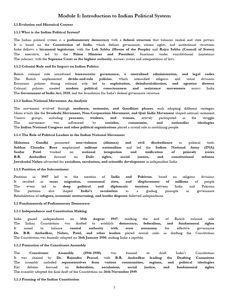 Overview of Indian Political System | PDF | Democracy | Political ...