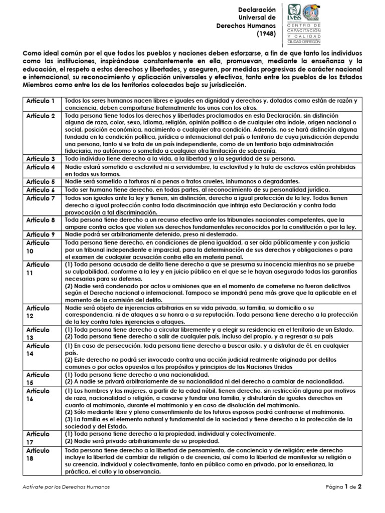 Declaración Universal de Los 30 DH (1) | PDF | Libertad | Derechos