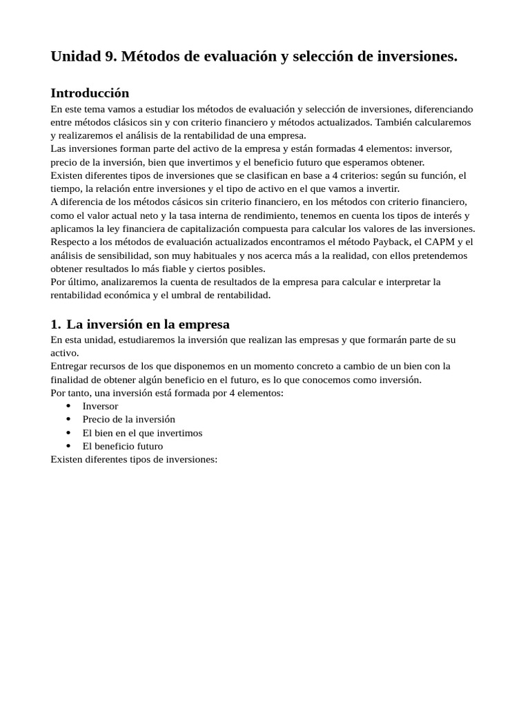 Métodos de Evaluación de Inversiones | PDF | Tasa interna de retorno ...