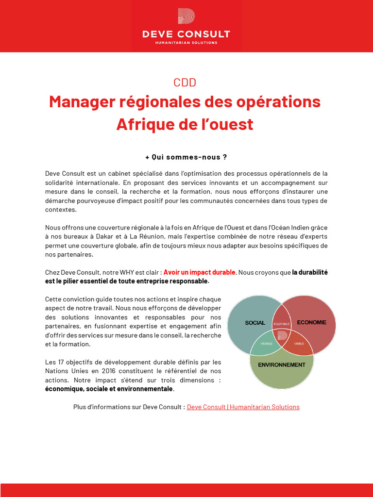 Manager des Opérations Afrique de l'Ouest | PDF | Développement durable ...