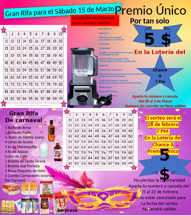 Rifa de Licuadora y Premios de Carnaval | PDF | Cocina | Alimentos