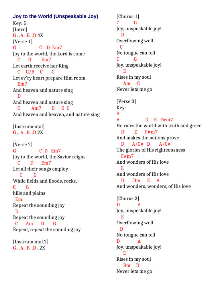 Joy to the World: Worship Song Lyrics | PDF | Song Structure | Lamb Of God