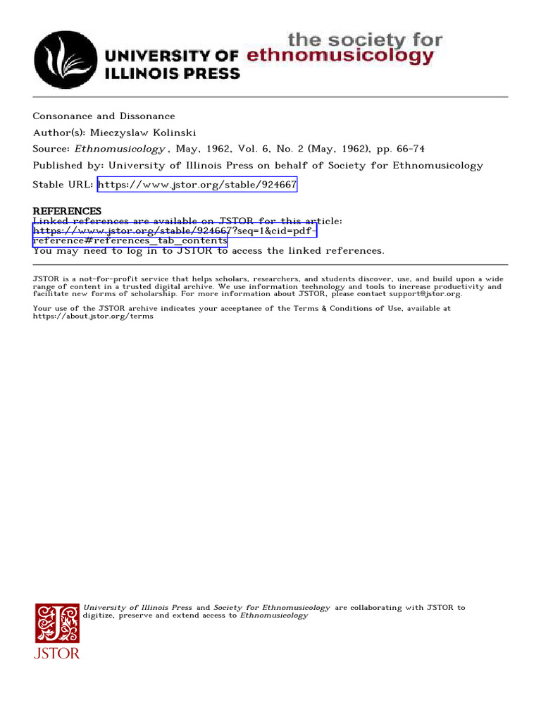 Consonance and Dissonance in Music | PDF | Interval (Music) | Harmony