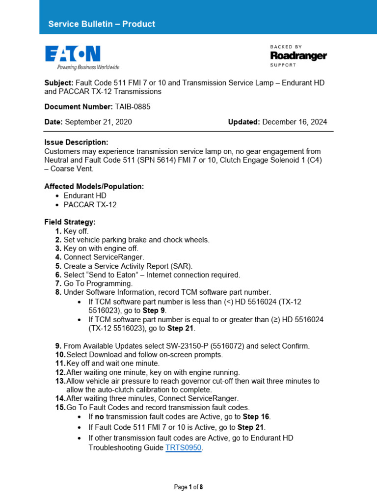 Endurant Transmission Fault Code 511 | PDF | Motor Vehicle | Car