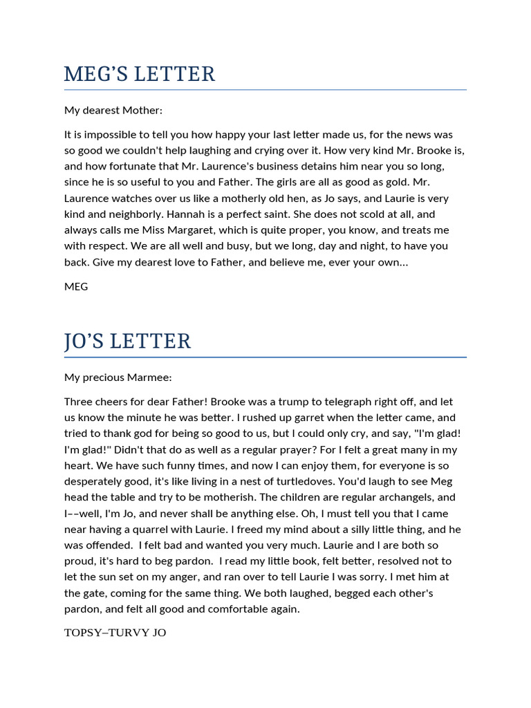 Letters from Meg and Jo to Marmee | PDF