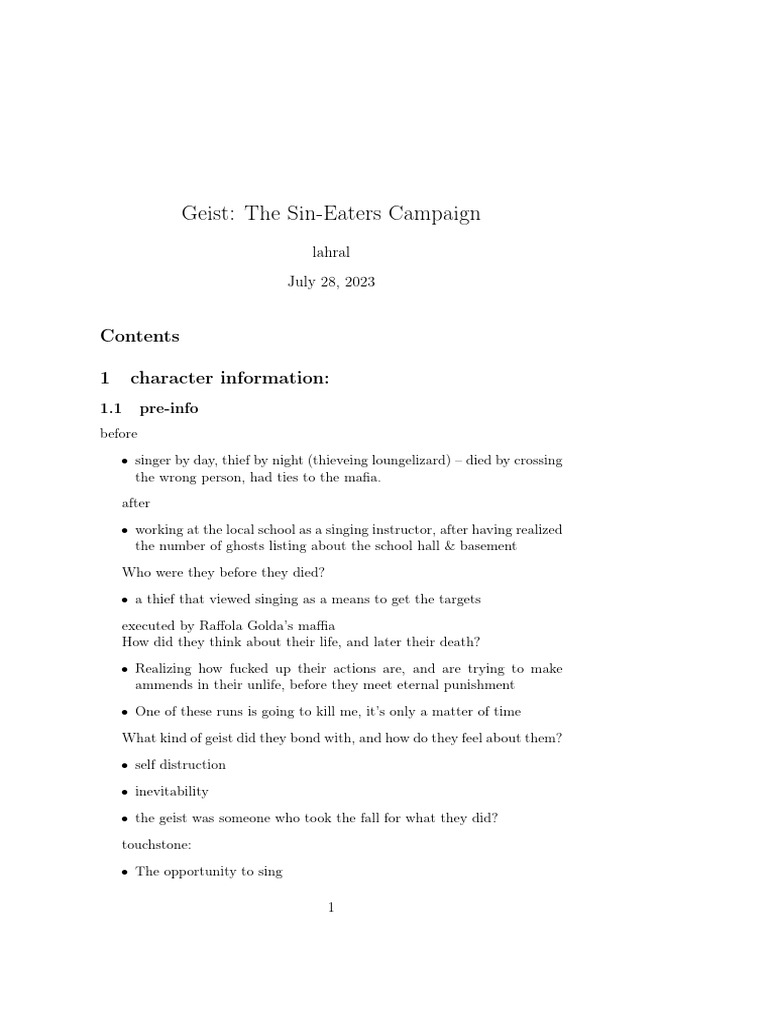 Geist SinEaters Character Guide PDF