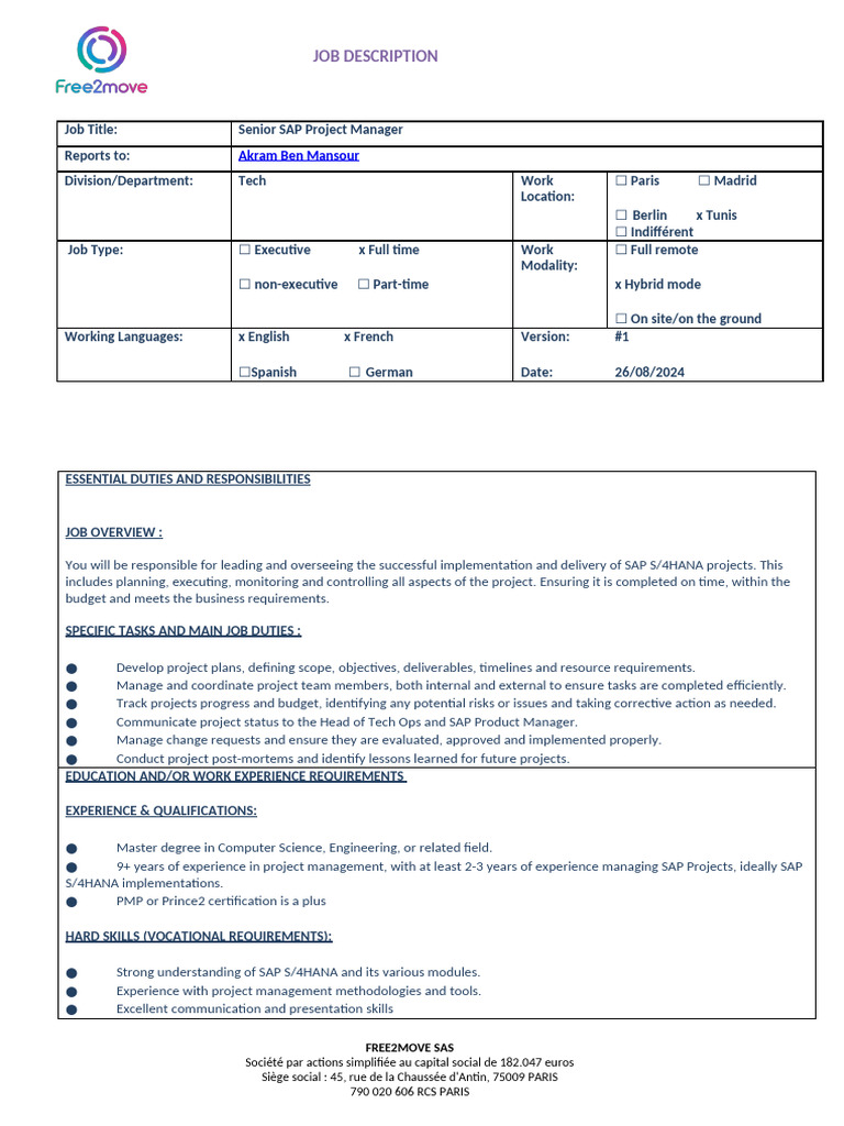 JD - SAP Project Manager | PDF | Project Management | Business