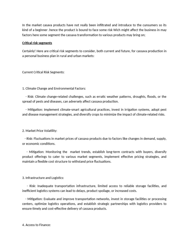 Critical Risks in Cassava Production | PDF | Return On Investment ...