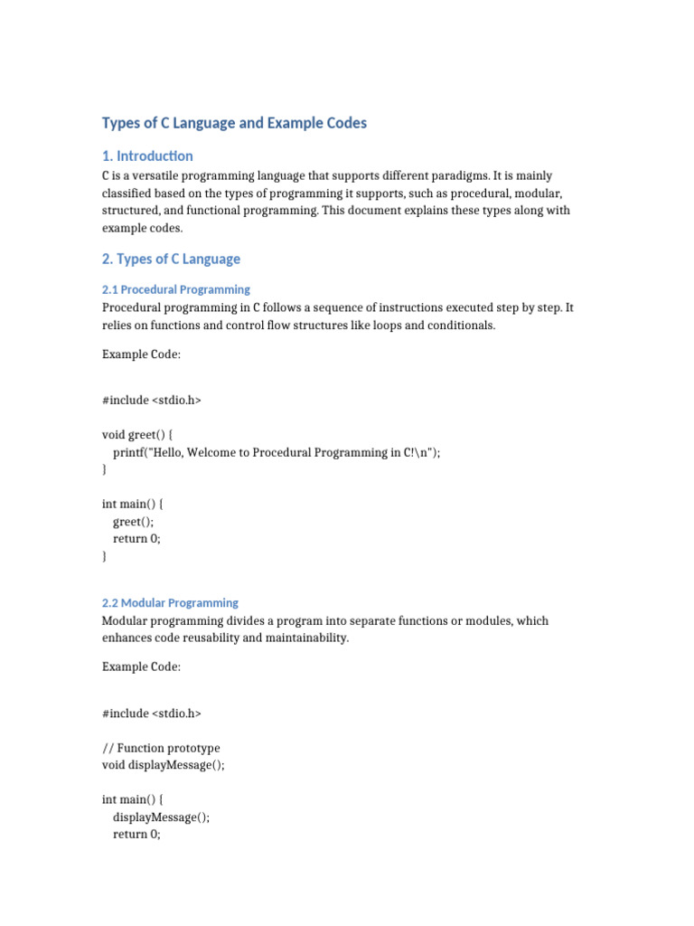 Types of C Language and Codes | PDF | Control Flow | Object Oriented ...