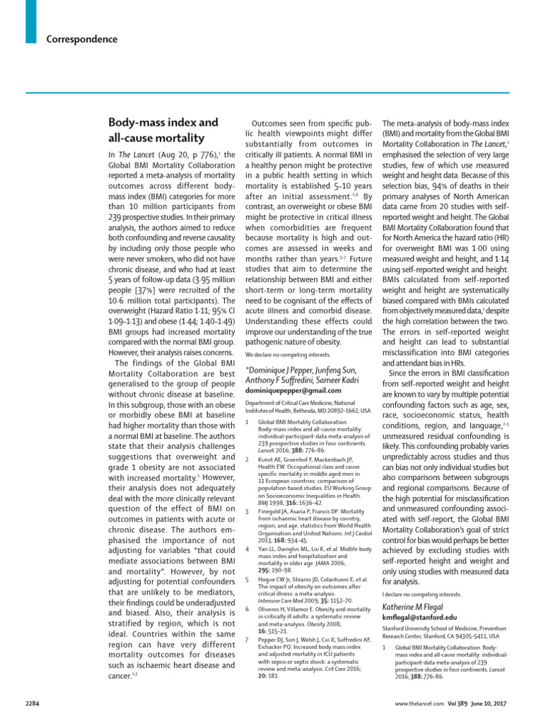 Body Mass Index and All Cause Mortality Lancet 9 | PDF | Body Mass ...