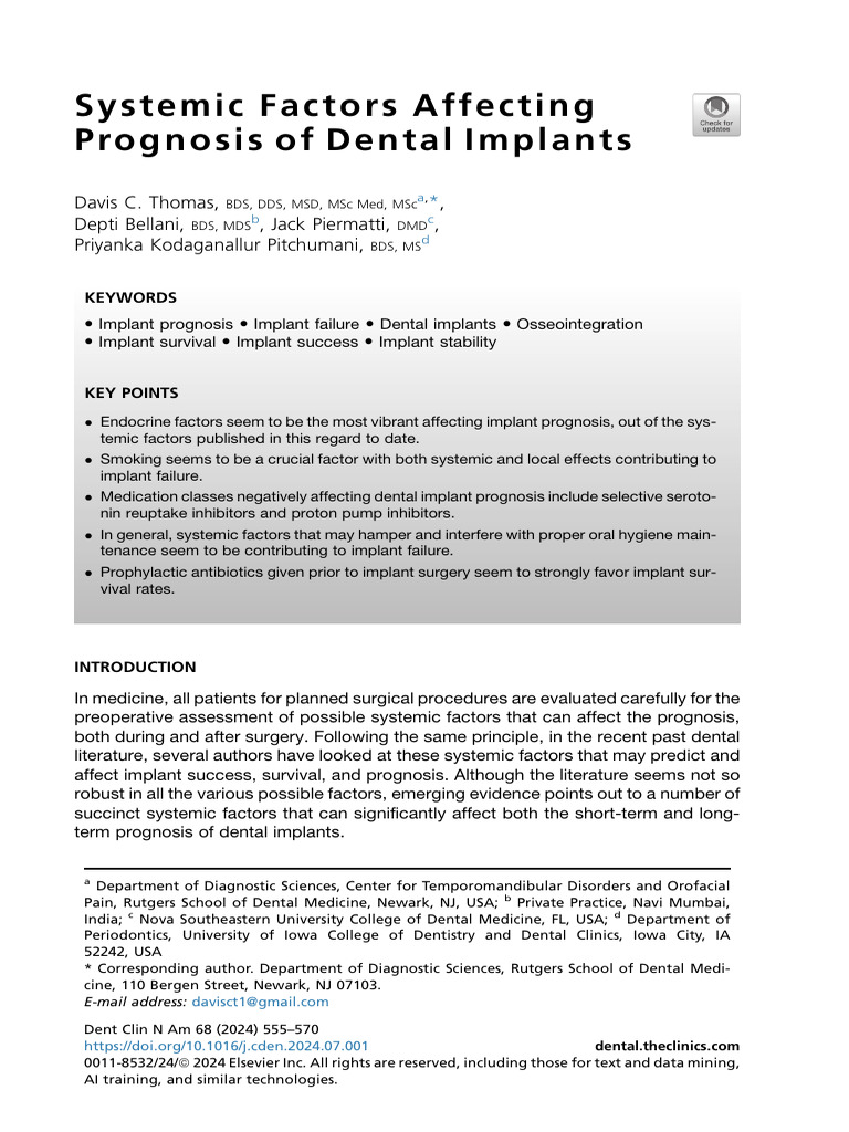 Systemic Factors Affecting Prognosis of Denta - 2024 - Dental Clinics ...