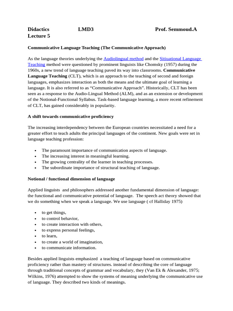 Conmmunicative Language Teaching | PDF | Language Education | Liberal ...