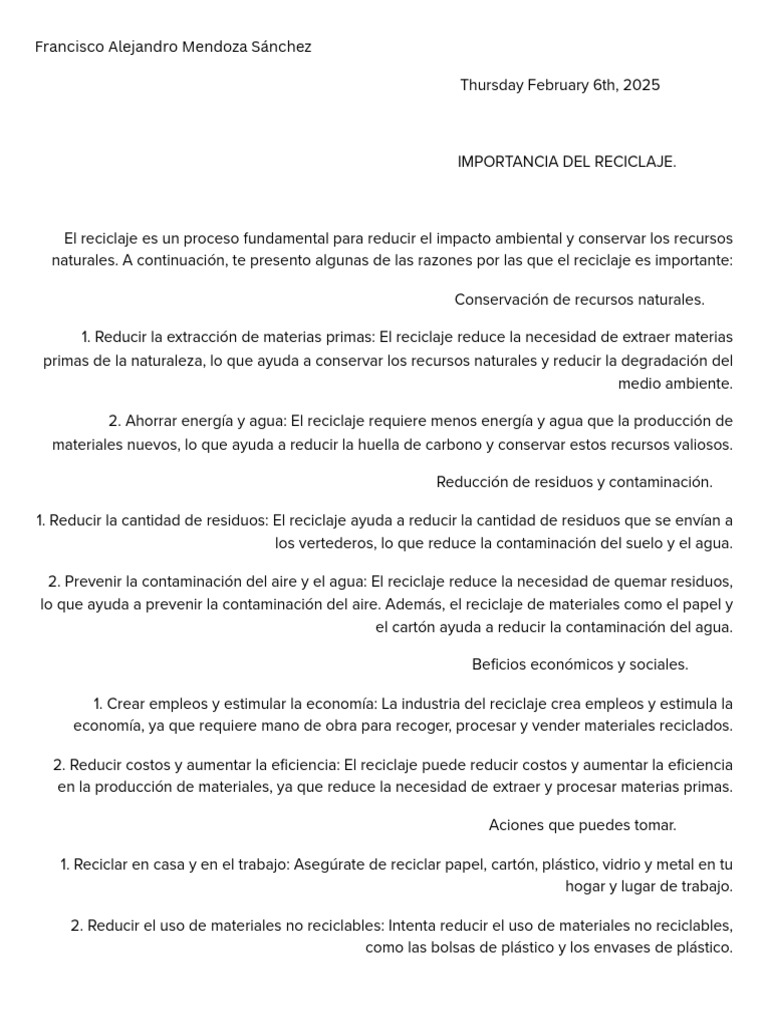 Importancia del Reciclaje para Niños | PDF | Reciclaje | Residuos