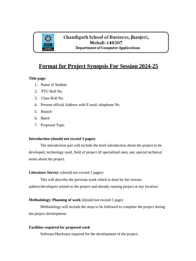 Synopsis Format | PDF | Computing