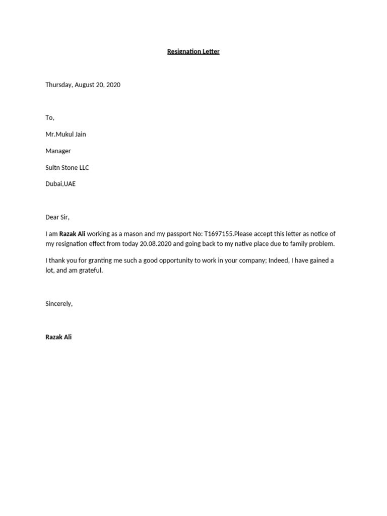 Razak Resig.letter | PDF