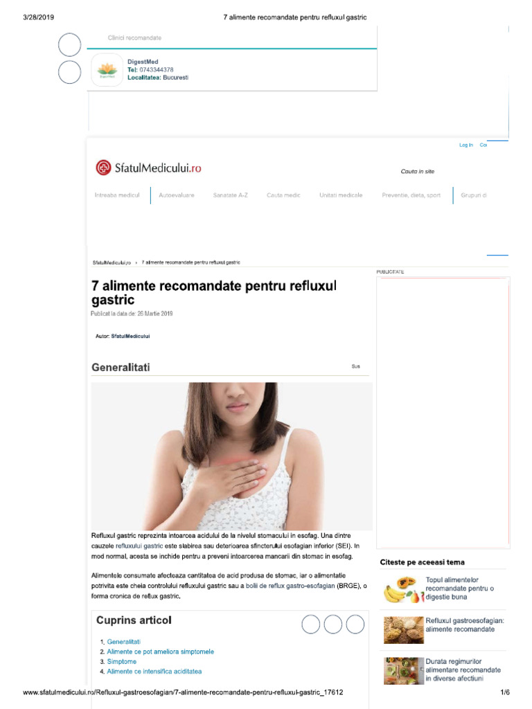 7 Alimente Recomandate Pentru Refluxul Gastric | PDF