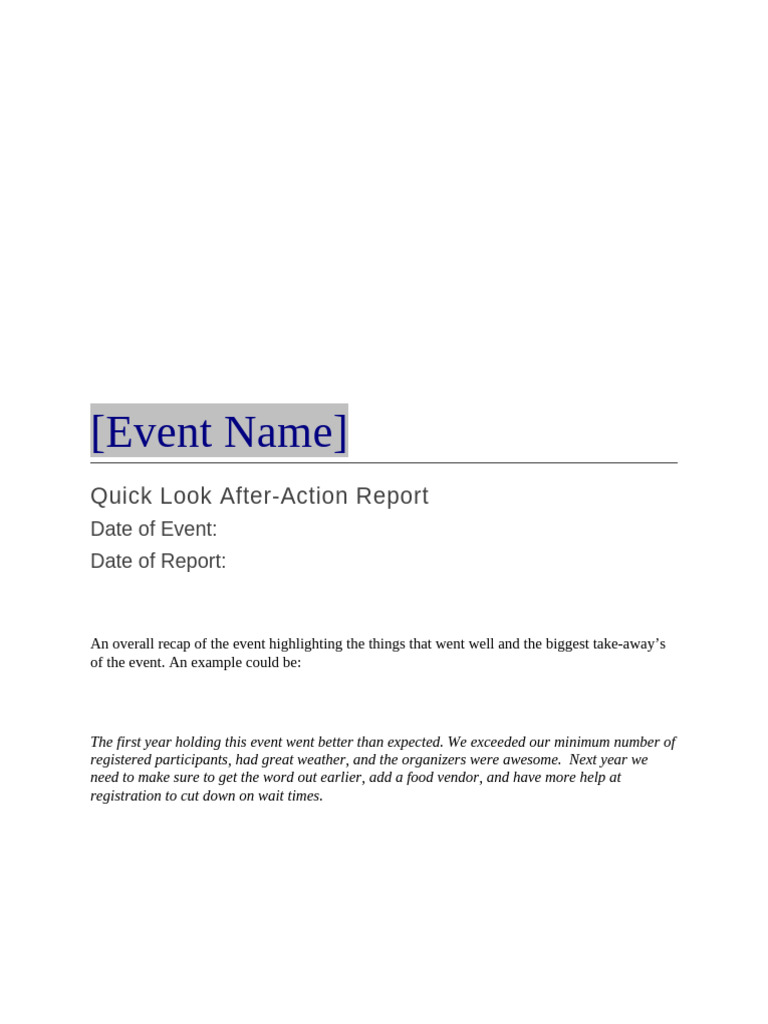 Event After Action Report Template PDF