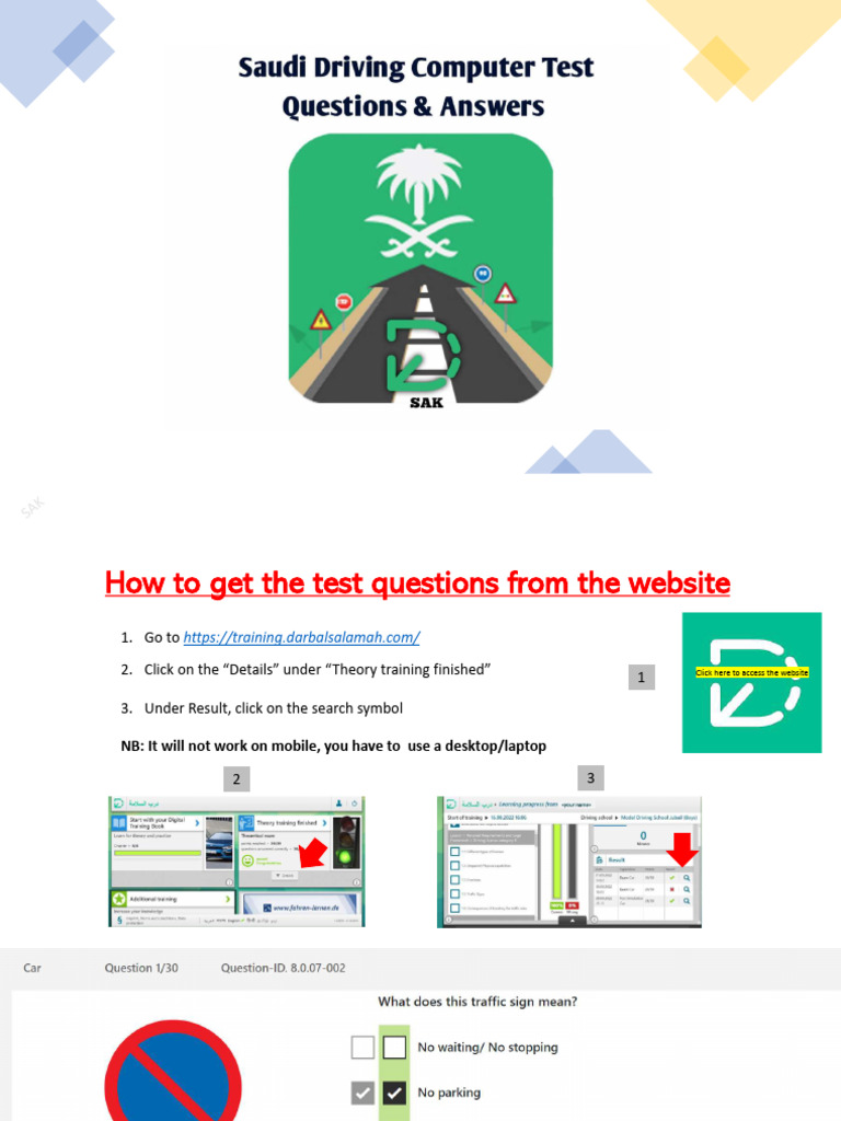 Saudi Driving Computer Test Questions | PDF